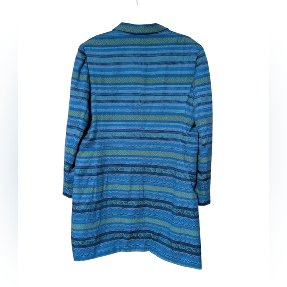 Clio 2 Piece Stylish Blue Striped Women's Button Down Coat And Dress Set Size 14 - Picture 3 of 16